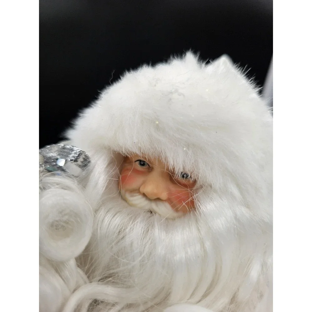 Vintage Santa Claus Shelf Sitter Figurine White‎ & Blue Christmas Décor